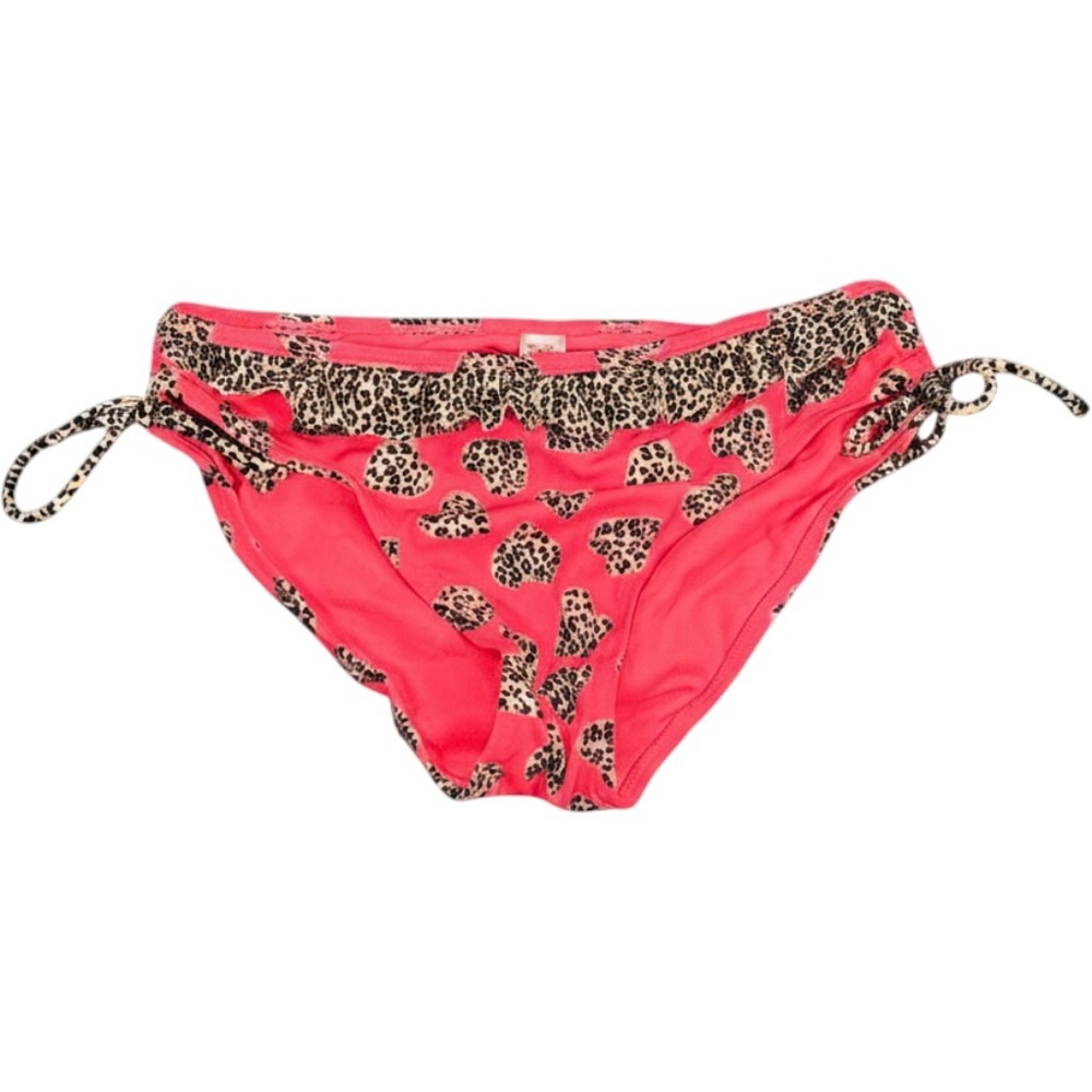 Justice Girls Pink Leopard Heart Print Bikini Swim‎ Bottoms Ruffle Side Tie 14